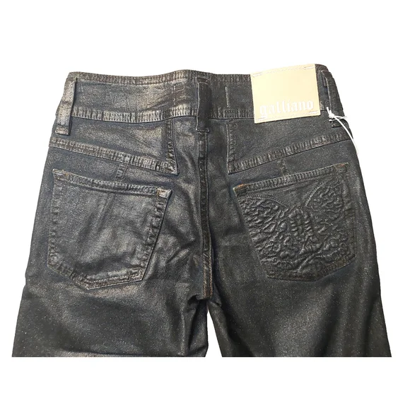 John Galliano Embossed G Midnight Blue Coated Cotton Sparkle Cropped Jeans Sz 25 - Picture 16 of 16